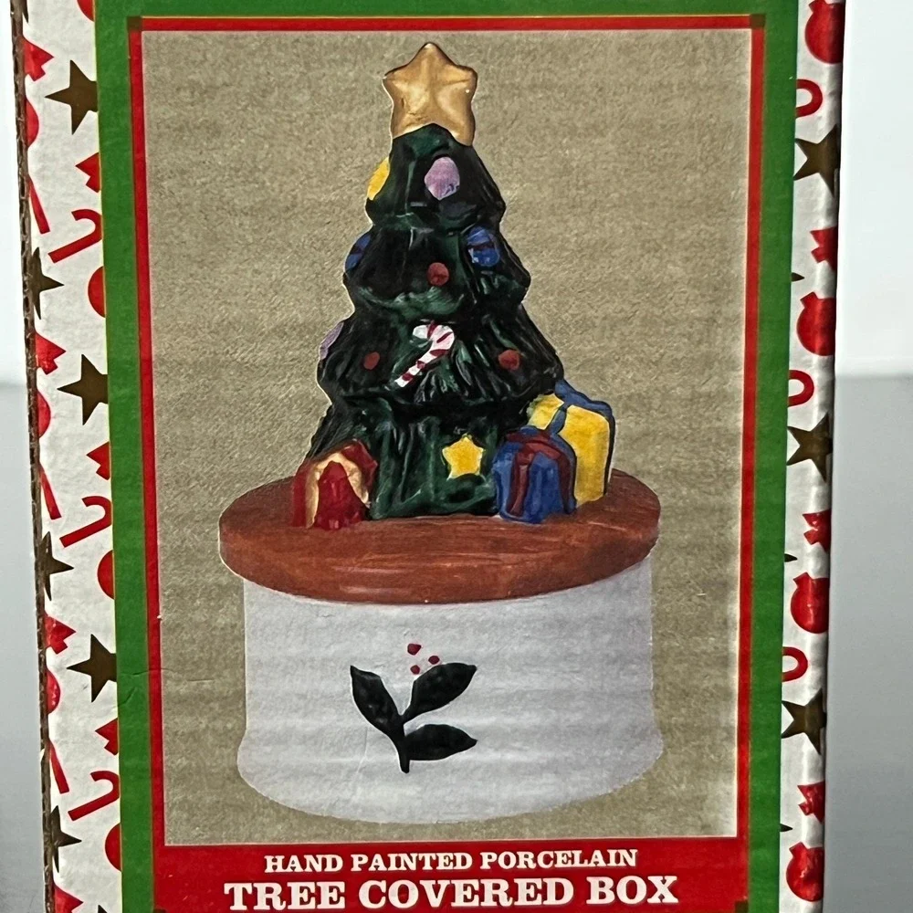 Holiday Collection Christmas Lot Stocking Hanger &‎ Porcelain Tree Covered Box